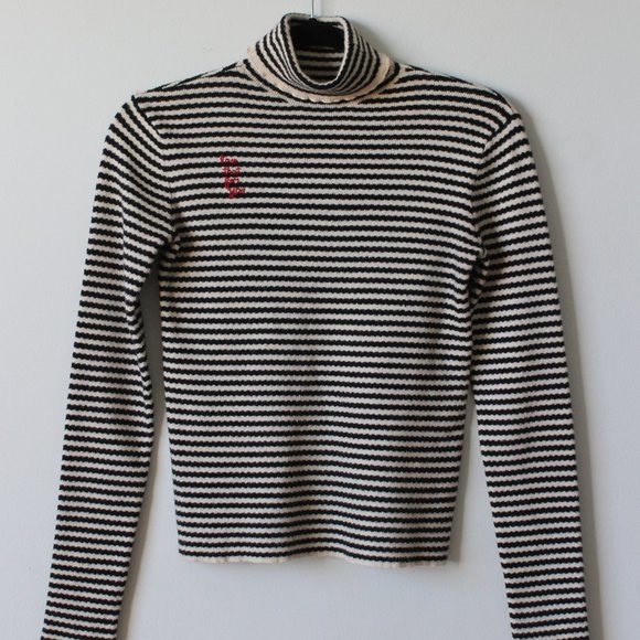 SOLD / Hand Embroidered 'Love That For You' Wool Blend Turtleneck XS - Picture 2 of 6
